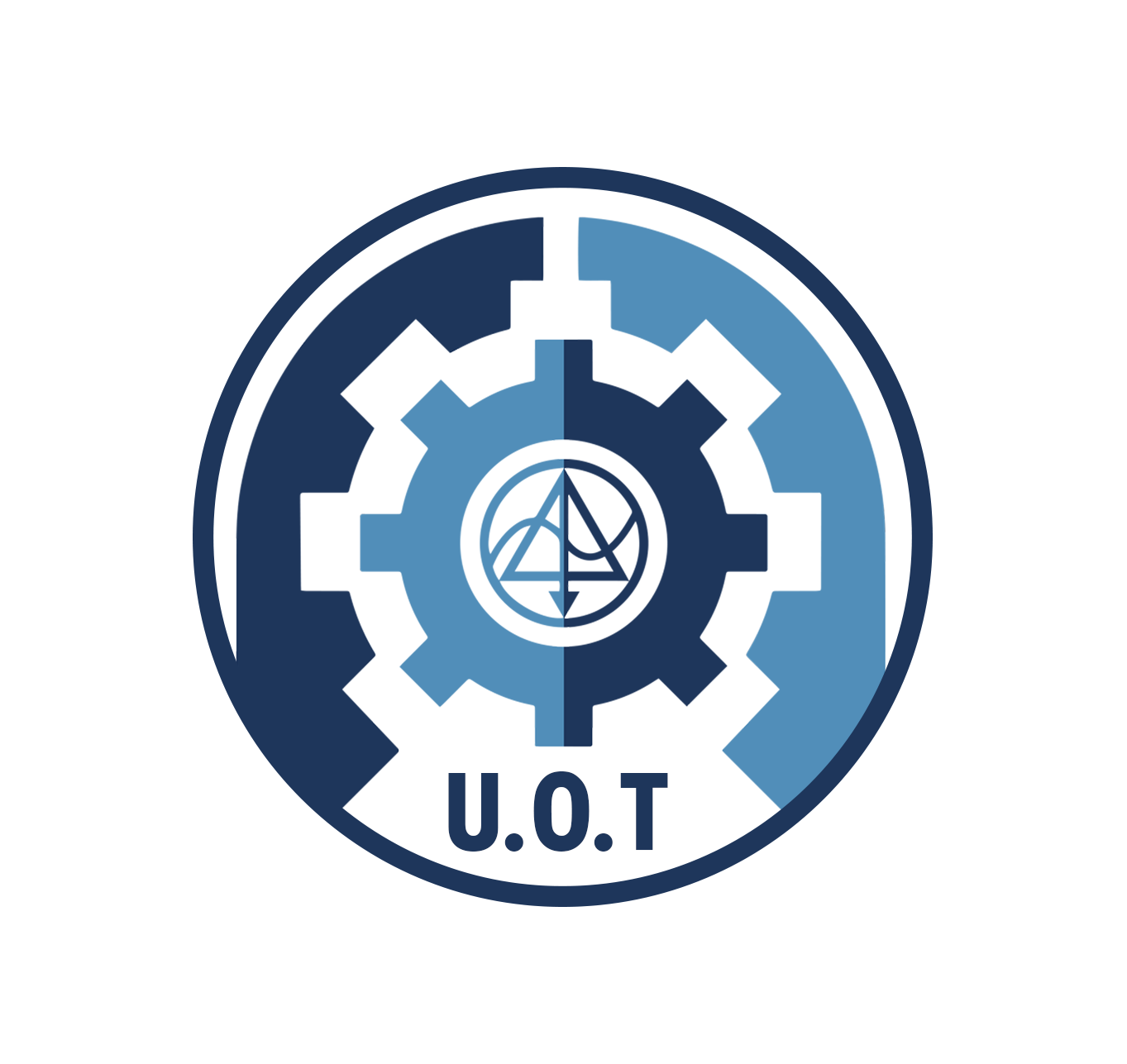 Official badge of the University of Technology, featuring academic crest in metallic gold on dark background